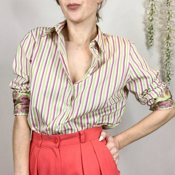 RARE ROBERT GRAHAM striped button down shirt paisley cuffs preppy coastal 2644 - Picture 13 of 16